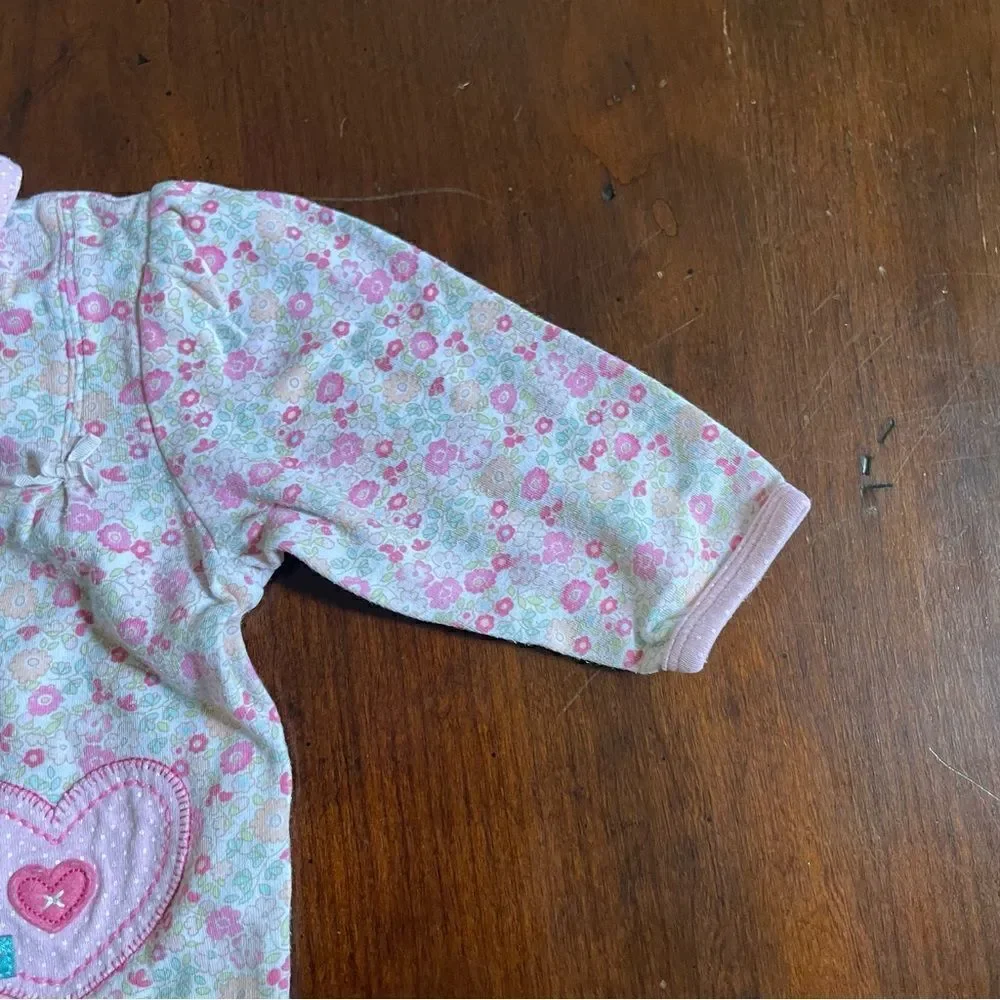 Mon Caramel Baby Girl Floral Cotton Footed Pajamas/ Collared Outfit Size 6 M